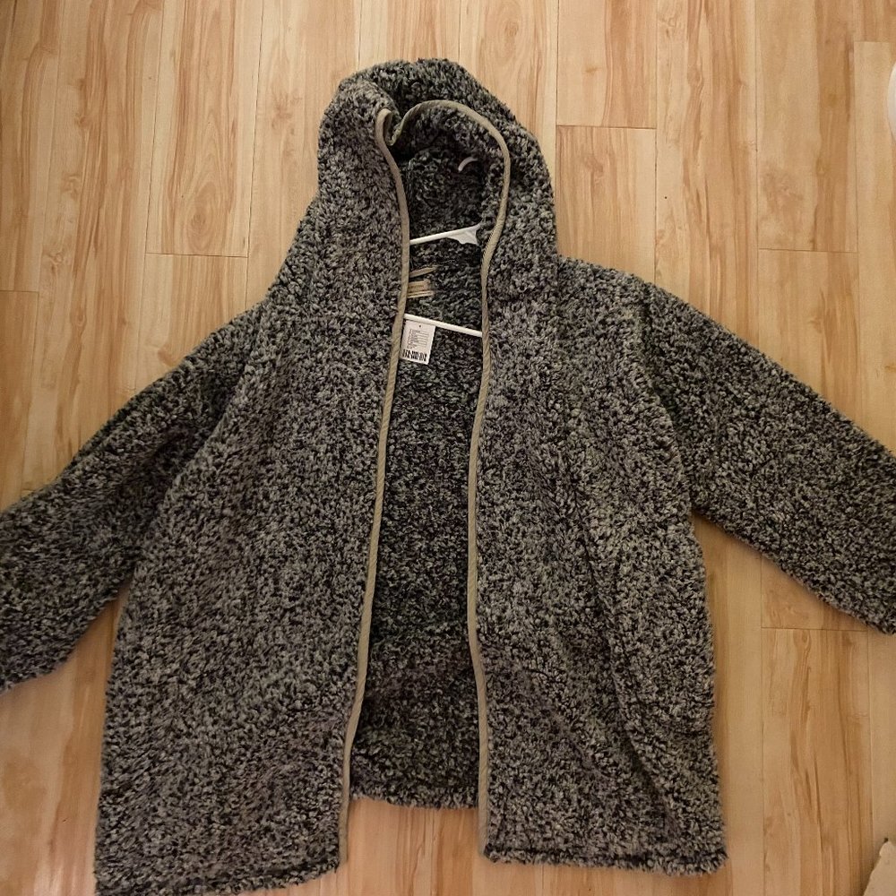 BRAND NEW Urban Outfitters Cozy Hooded Gray Teddy Coat Jacket M/L